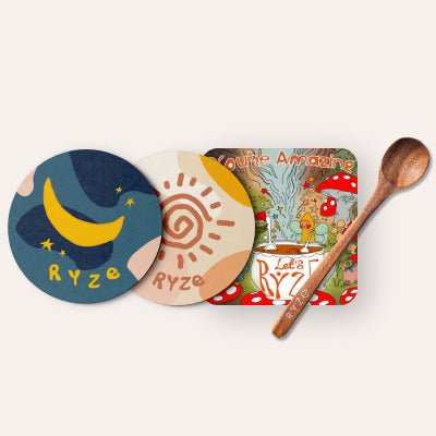 Coasters + Mushroom Magnet + Acacia Spoon - Easy Choice