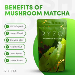 RYZE Matcha - with 6 Organic Adaptogenic Mushrooms Grown In USA and Ceremonial-Grade Japanese Matcha - Clean Bundle