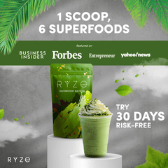 RYZE Matcha - with 6 Organic Adaptogenic Mushrooms Grown In USA and Ceremonial-Grade Japanese Matcha - Clean Bundle