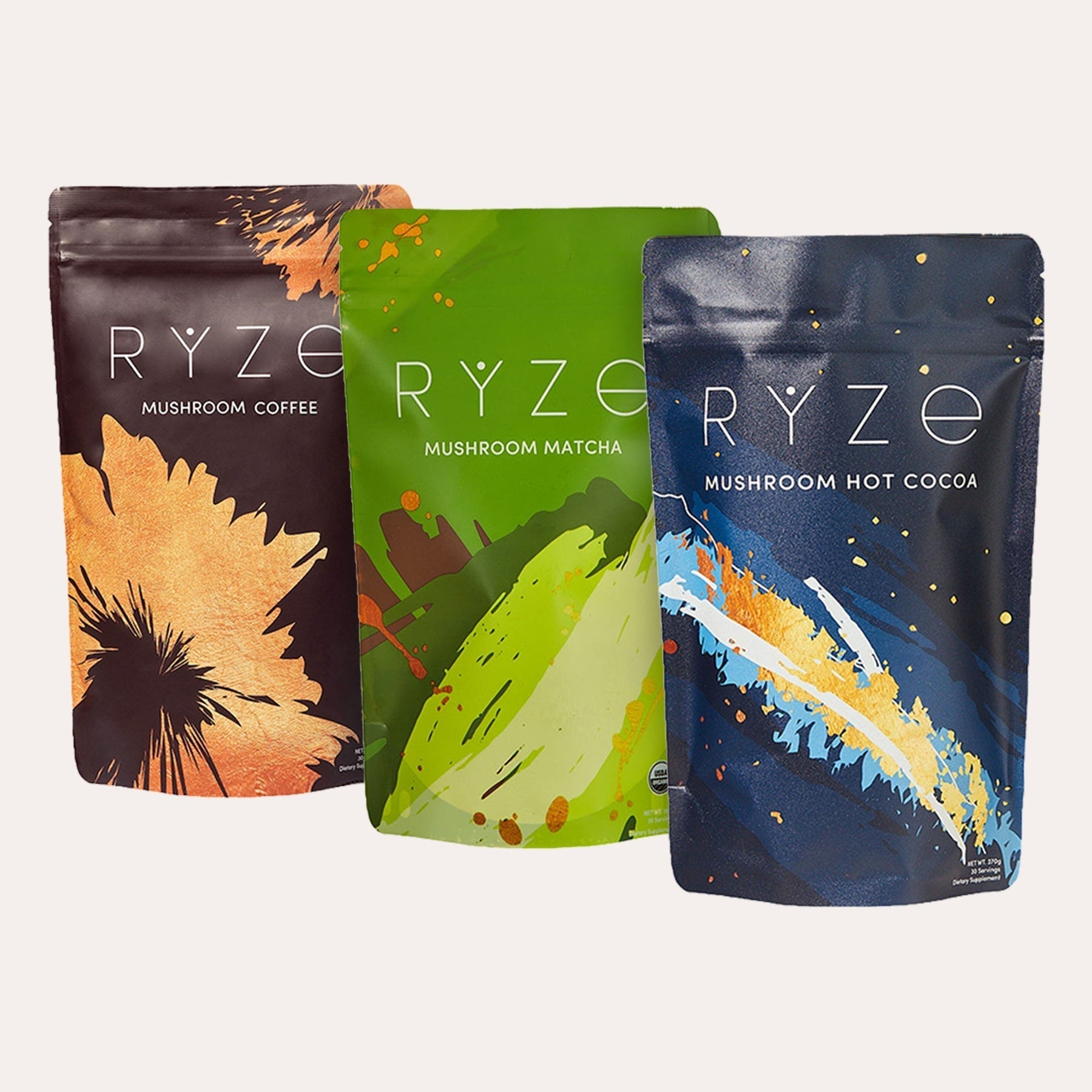 RYZE Matcha - with 6 Organic Adaptogenic Mushrooms Grown In USA and Ceremonial-Grade Japanese Matcha - Clean Bundle